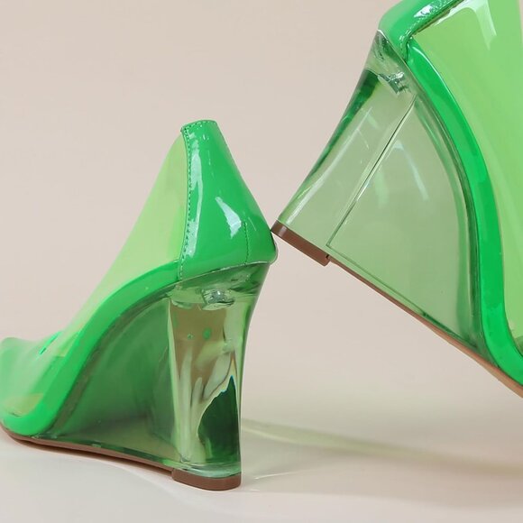 Clare Women’s Green Glass Slipper Pointed Toe Heels Size 10 Stylish Chic - Picture 3 of 4